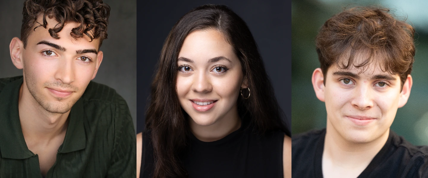A collage of three students photographed in a studio and outside