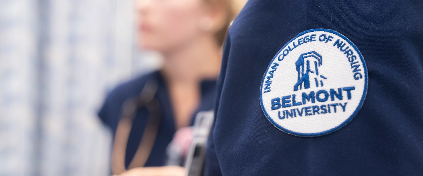 Patch on student scrubs that reads "Gordan E. Inman College of Nursing"