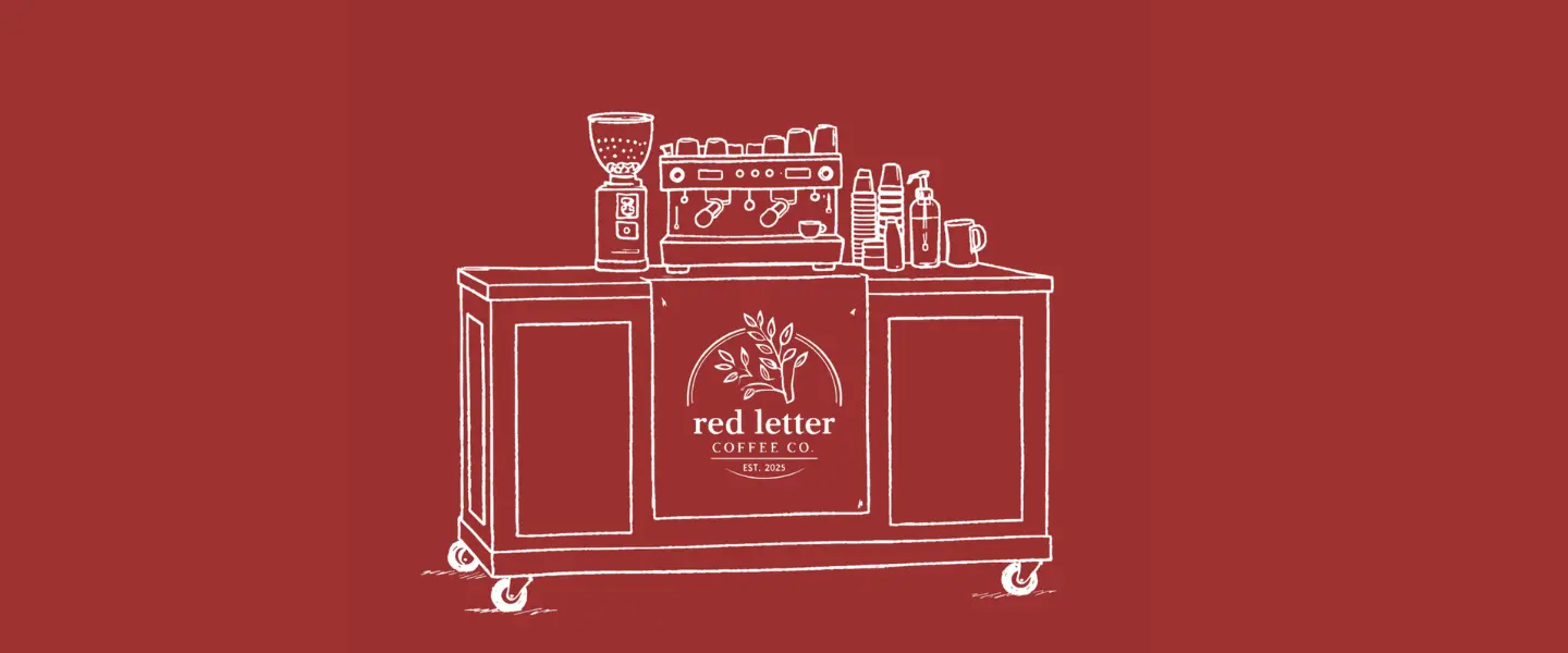 Sketch of Red Letter Coffee Co. cart on red background