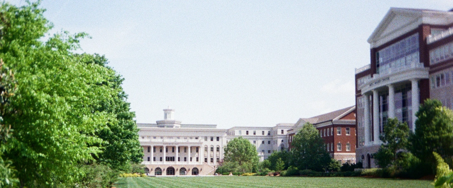 campus shot from the lawn looking at Massey Center and McWhorter
