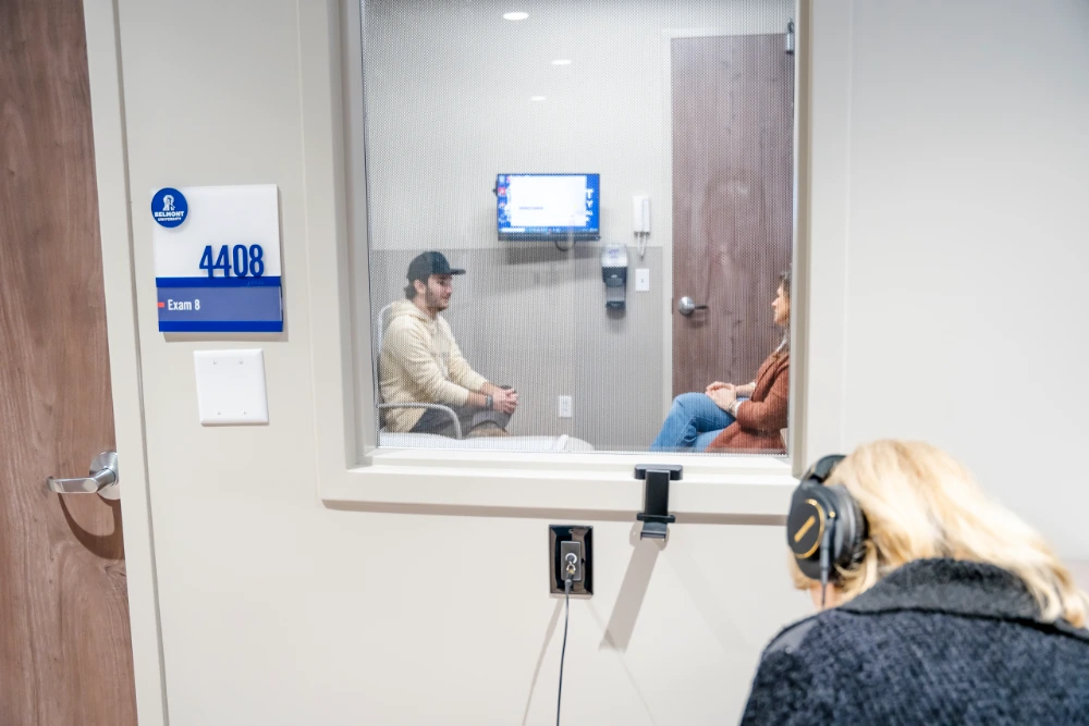 Social workers practicing counseling skills in a simulated environment