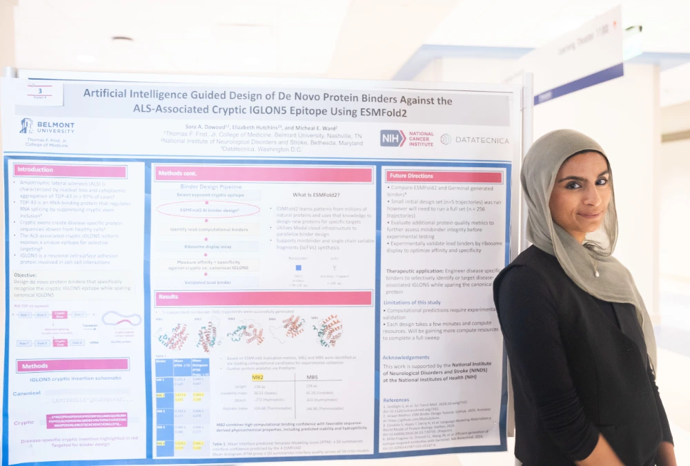 Student poses with poster