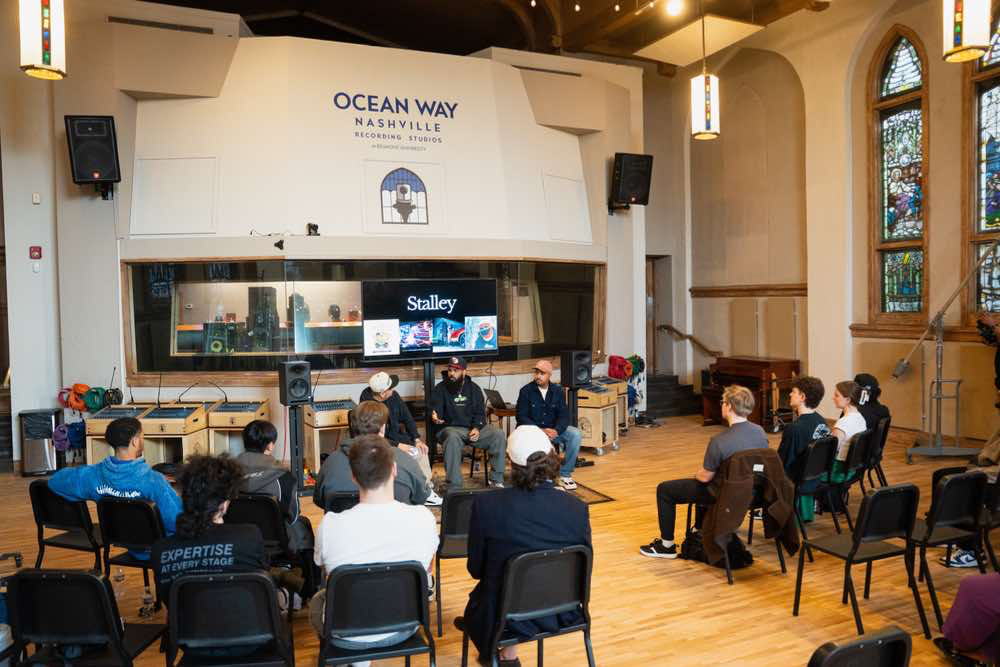 Stalley presentation at Ocean Way Nashville Recording Studio, panel speaking to an audience. Music industry event.