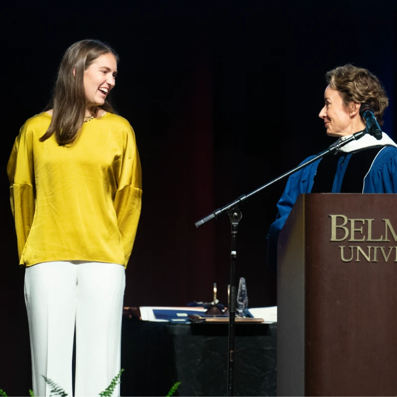 Carson Wasemiller accepting her writing award