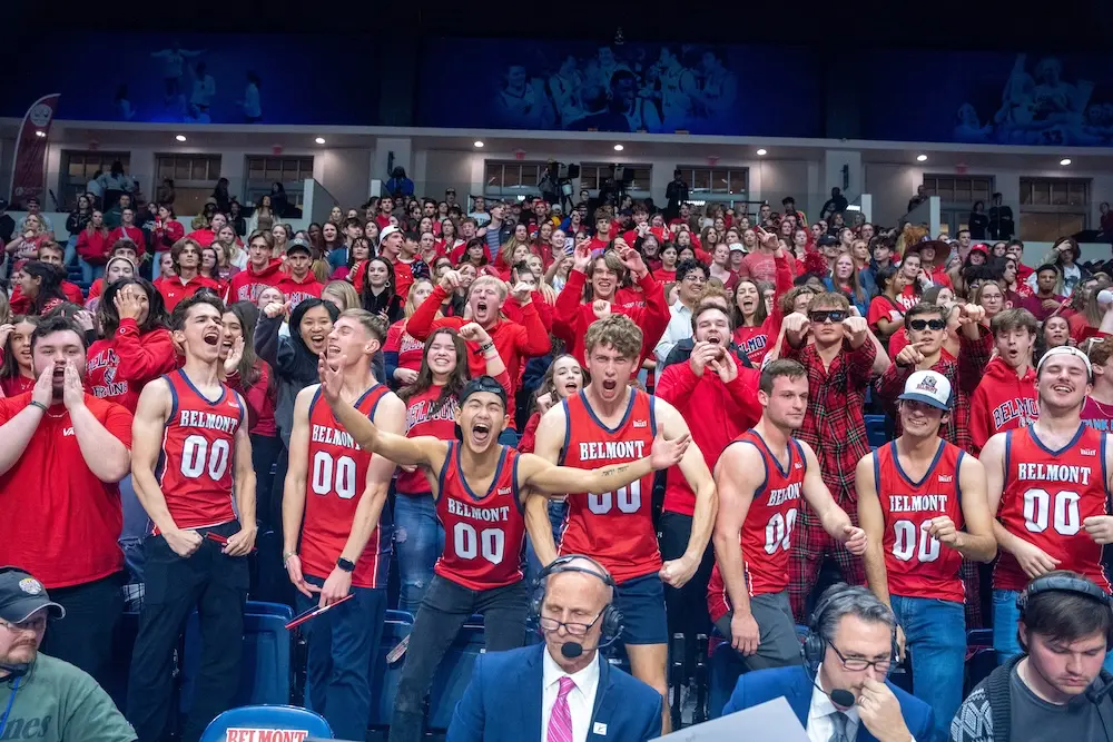 Students cheering at a Belmont basketball