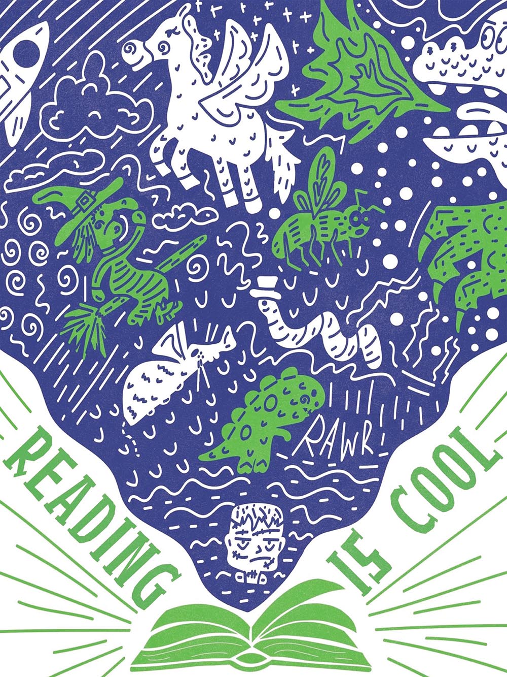 Reading is cool illustrated poster