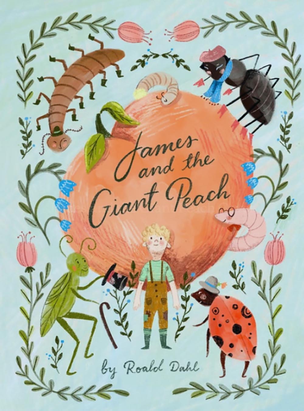 illustrated cover of James and the Giant Peach