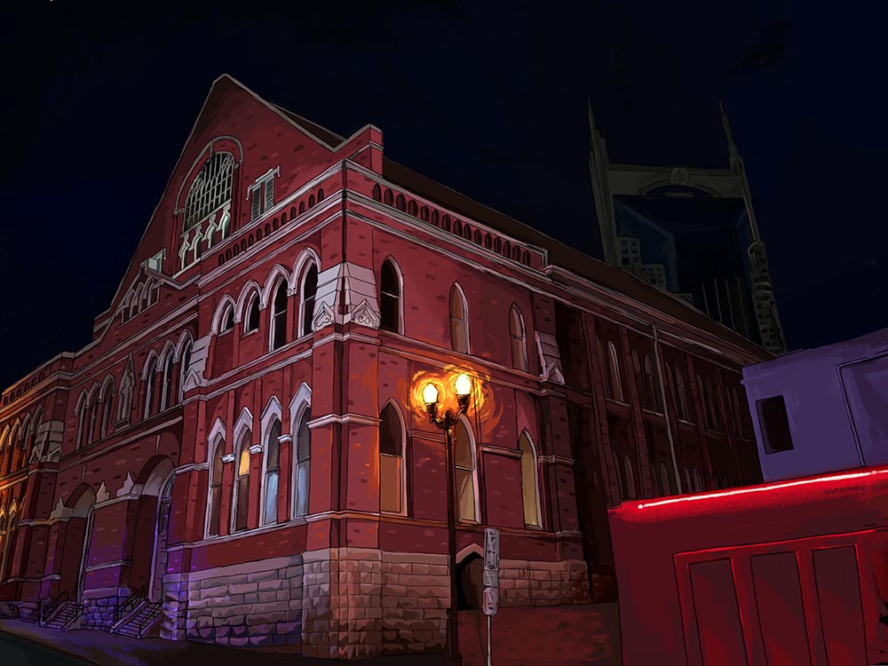 The Ryman Auditorium at Night Illustration