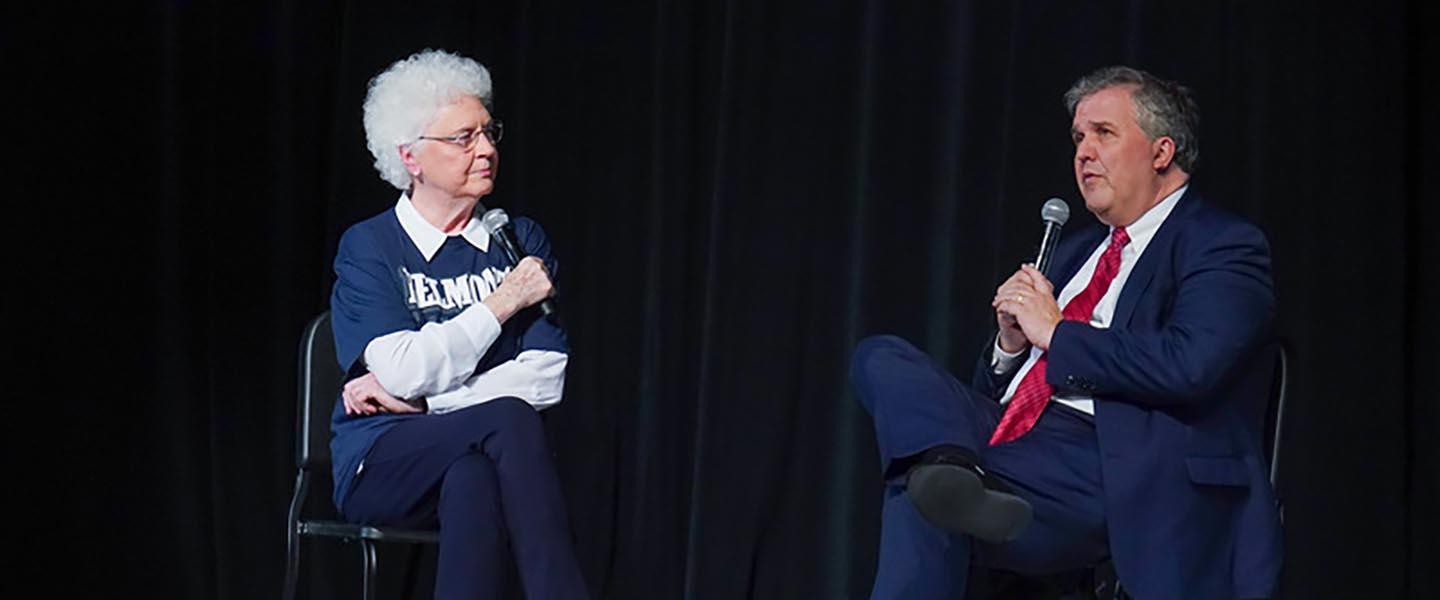 Betty Wiseman talks with Dr. Greg and Rev. Susan Jones in their Developing Purpose Class